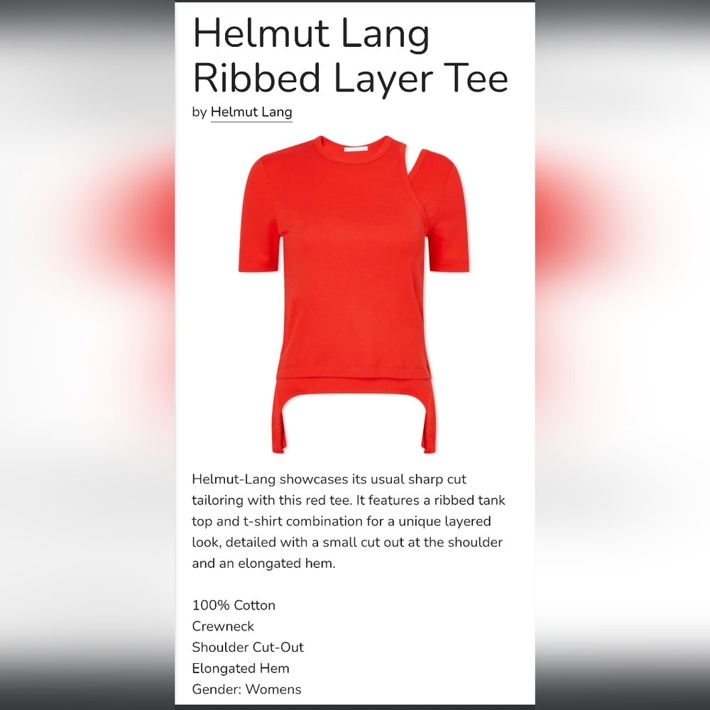 Helmut Lang Red Layered Short Sleeve Tee